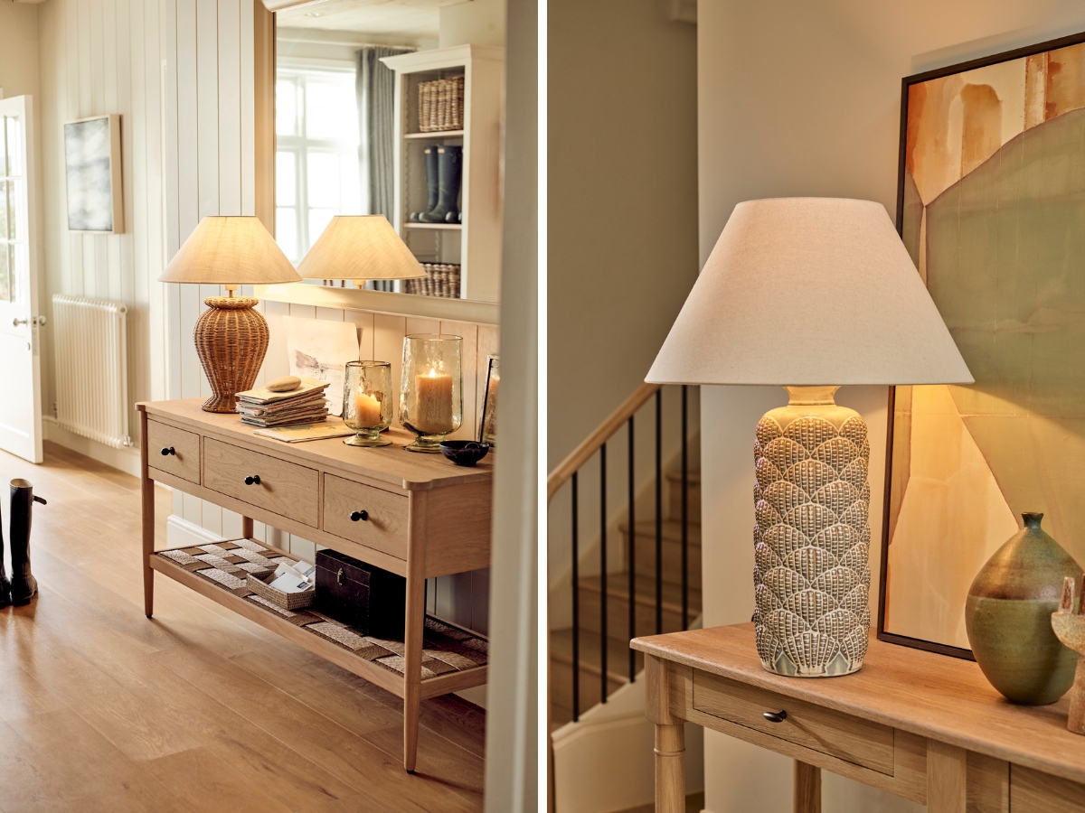 Wicker and ceramic Neptune lamps